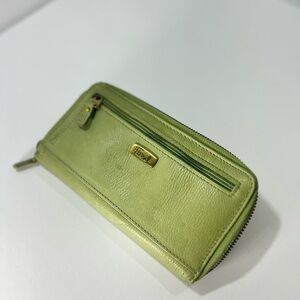 Fossil Light Green Leather Zip Wallet